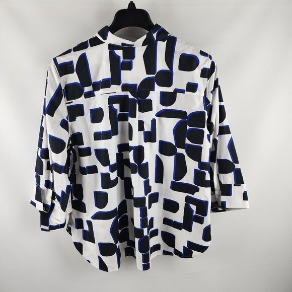 Chicos Shirt Womens 16 Multi Geometric 3/4 Sleeve Blockade Button Up NWT - Picture 2 of 10